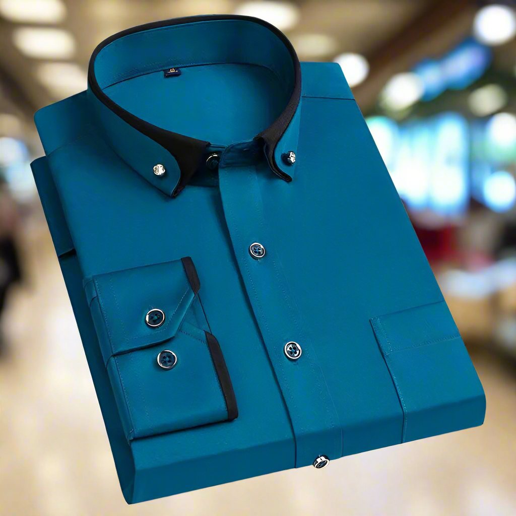 Leonard Classic Long-Sleeve Shirt in Turquoise Blue