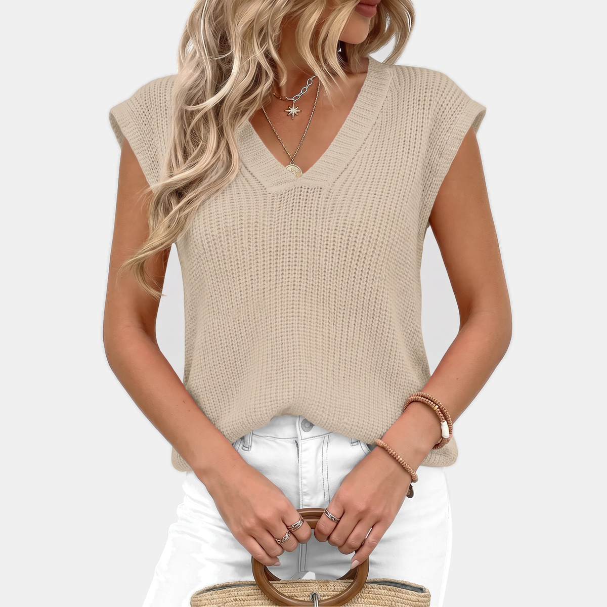 Women's Chunky Ribbed Knit Sweater Vest V-Neck Sleeveless