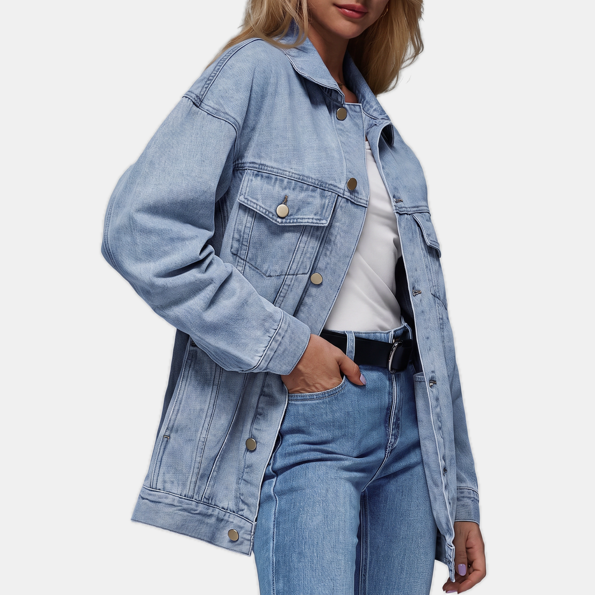 Women's Oversized Snap Button Denim Jacket