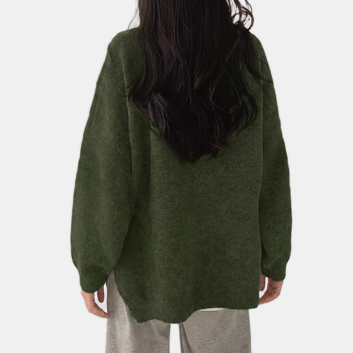 Women's Oversized Sweater Batwing Sleeve Side Slit Pullover