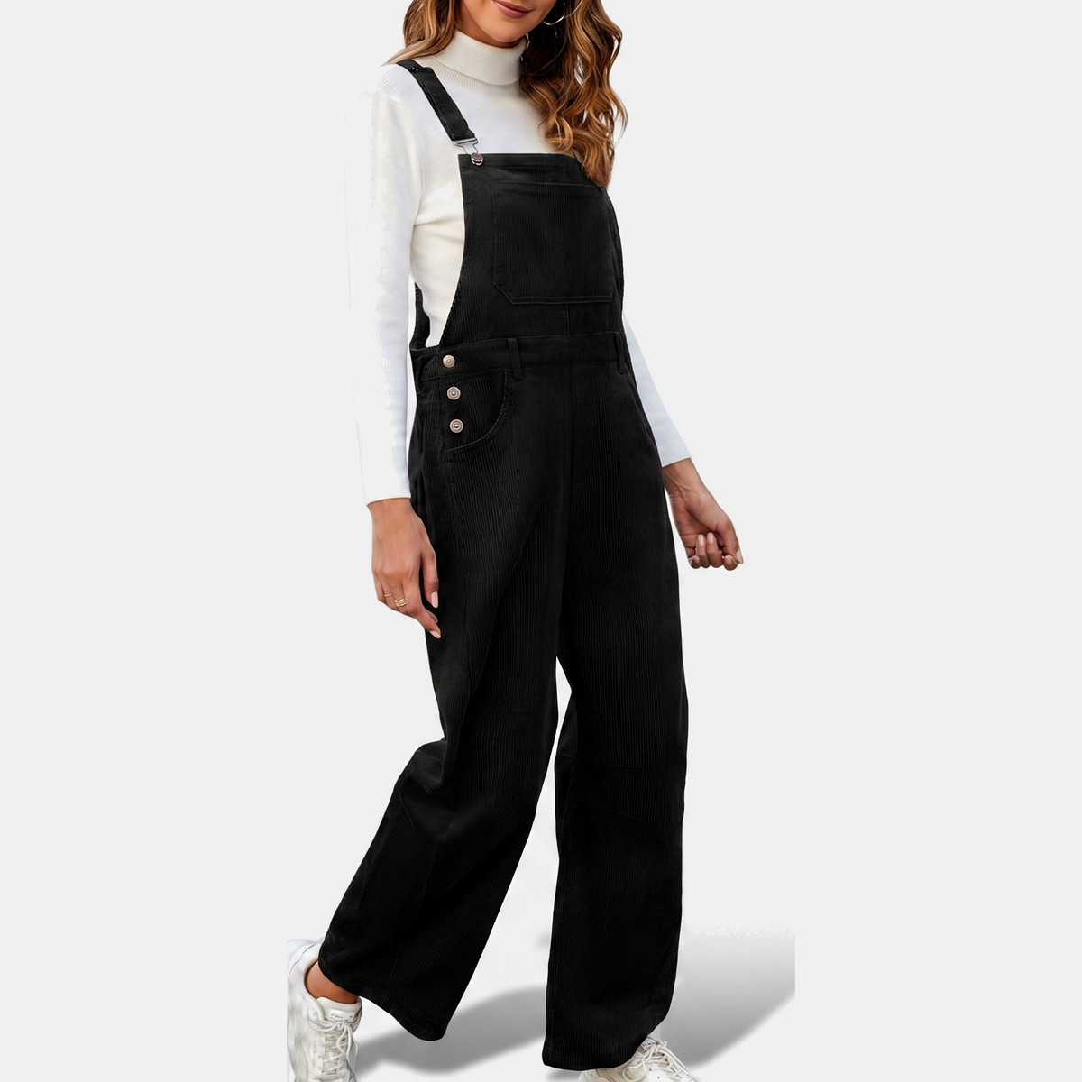 Women's Corduroy Wide Leg Bib Overall Jumpsuit