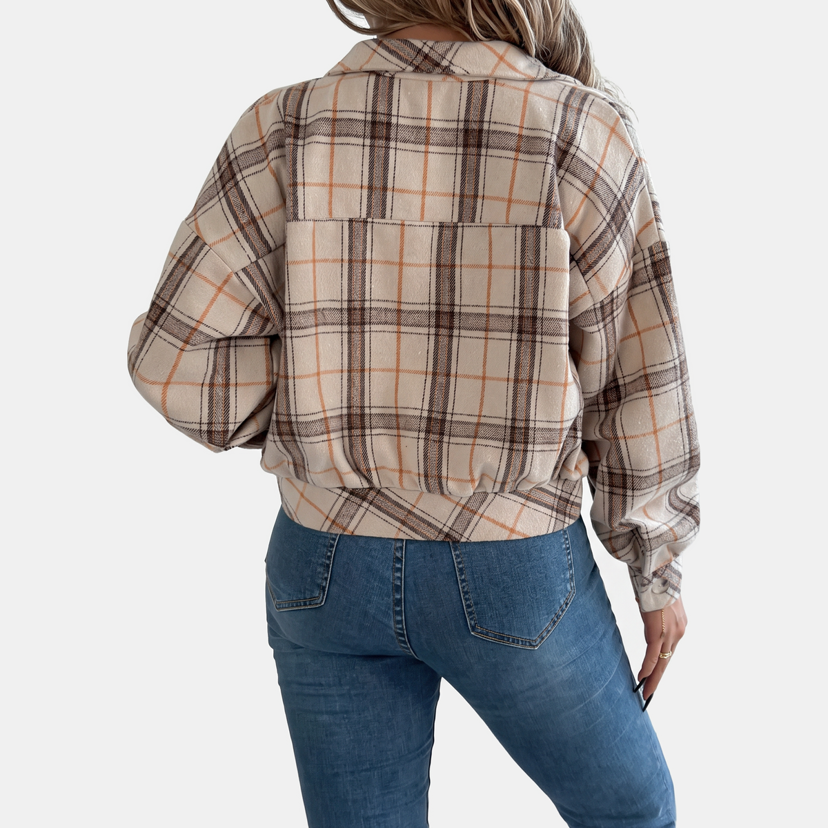 Women's Button Front Cropped Plaid Flannel Shacket
