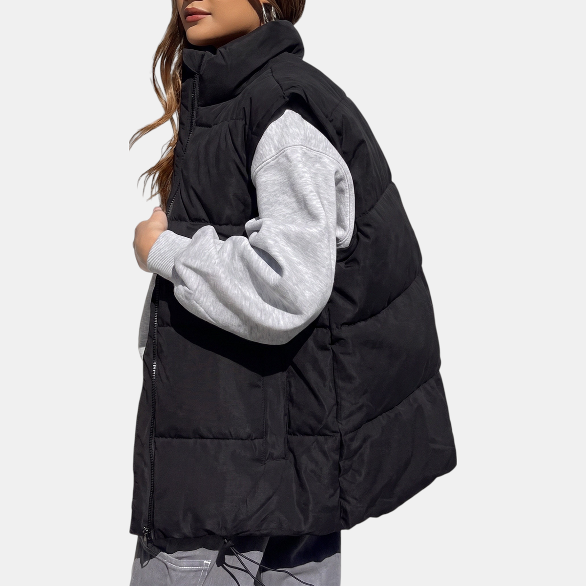 Women's Puffer Vest Quilted Sleeveless Midi Zip Up
