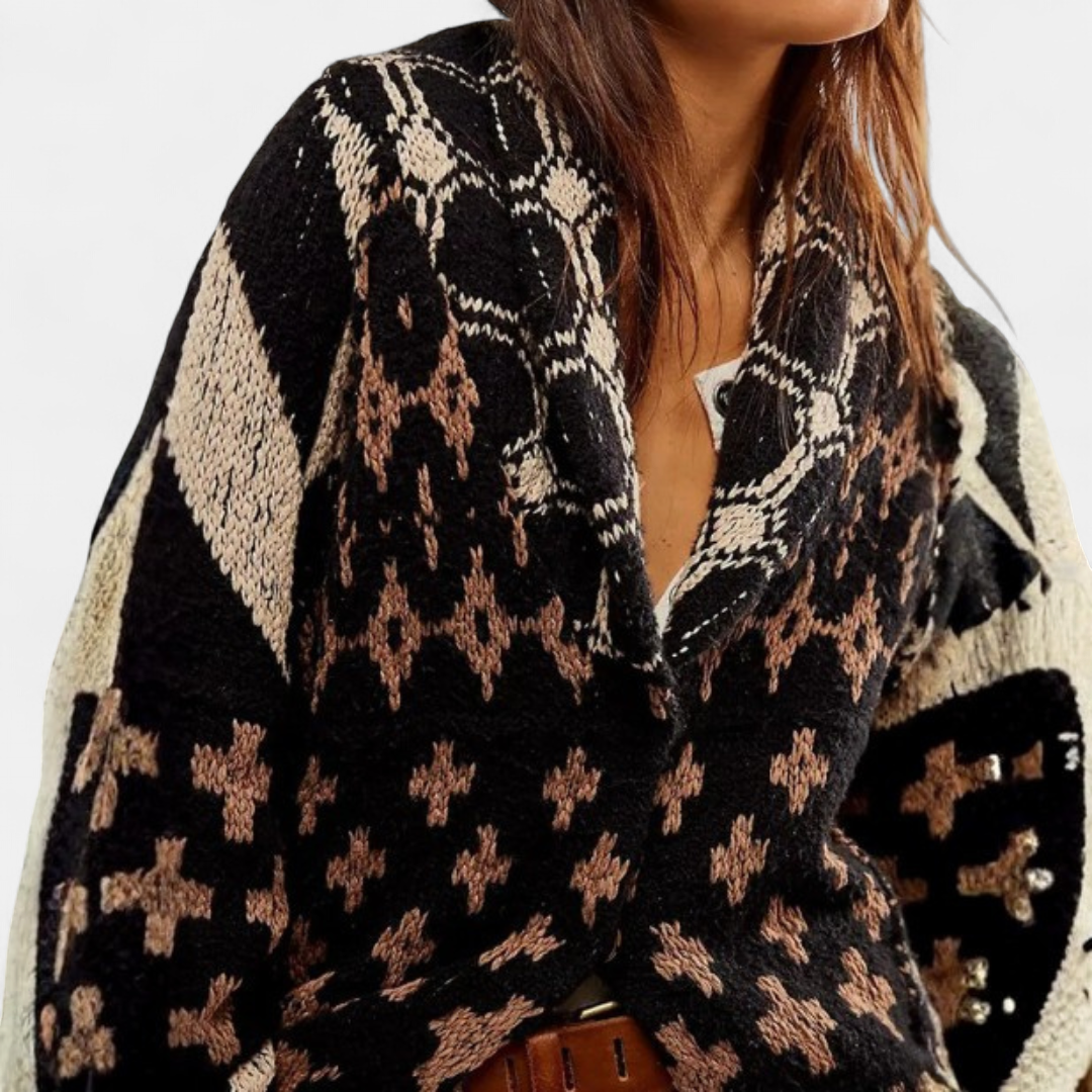 YARA™ – Y2K Abstract Print Knit Cardigan