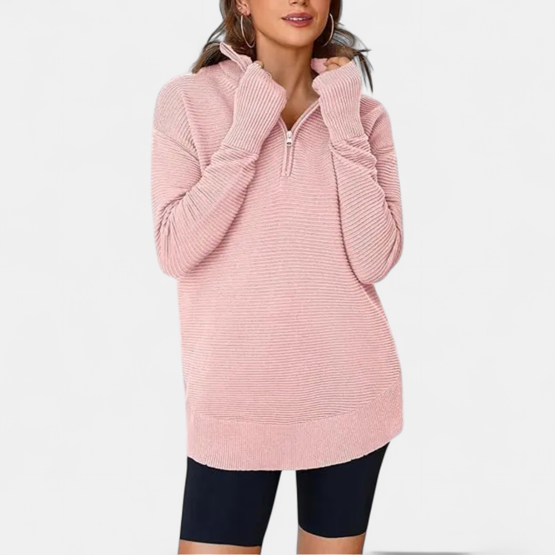 CORINNE™ – Half-Zip Ribbed Knit Sweater