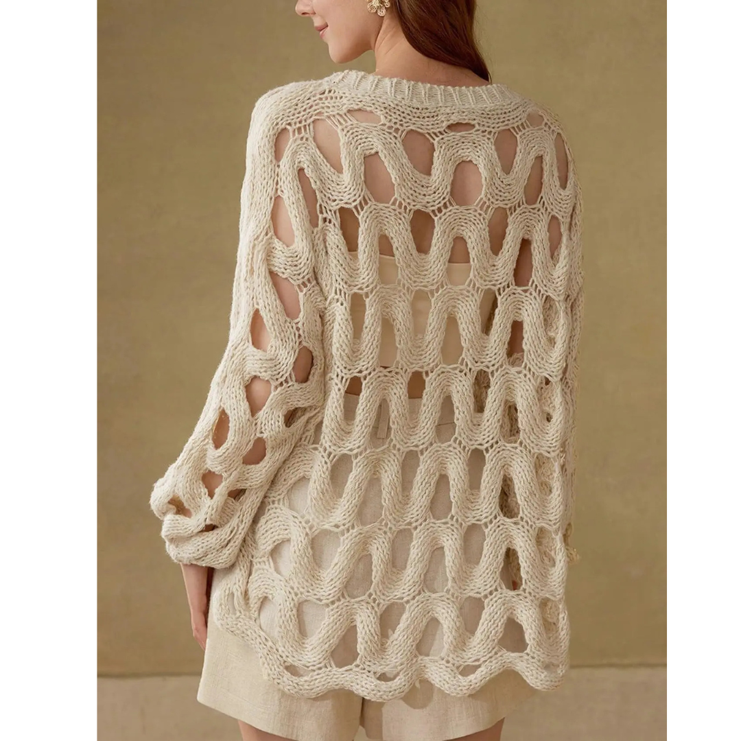 SOLEIL™ – Openwork Crochet Pullover Sweater