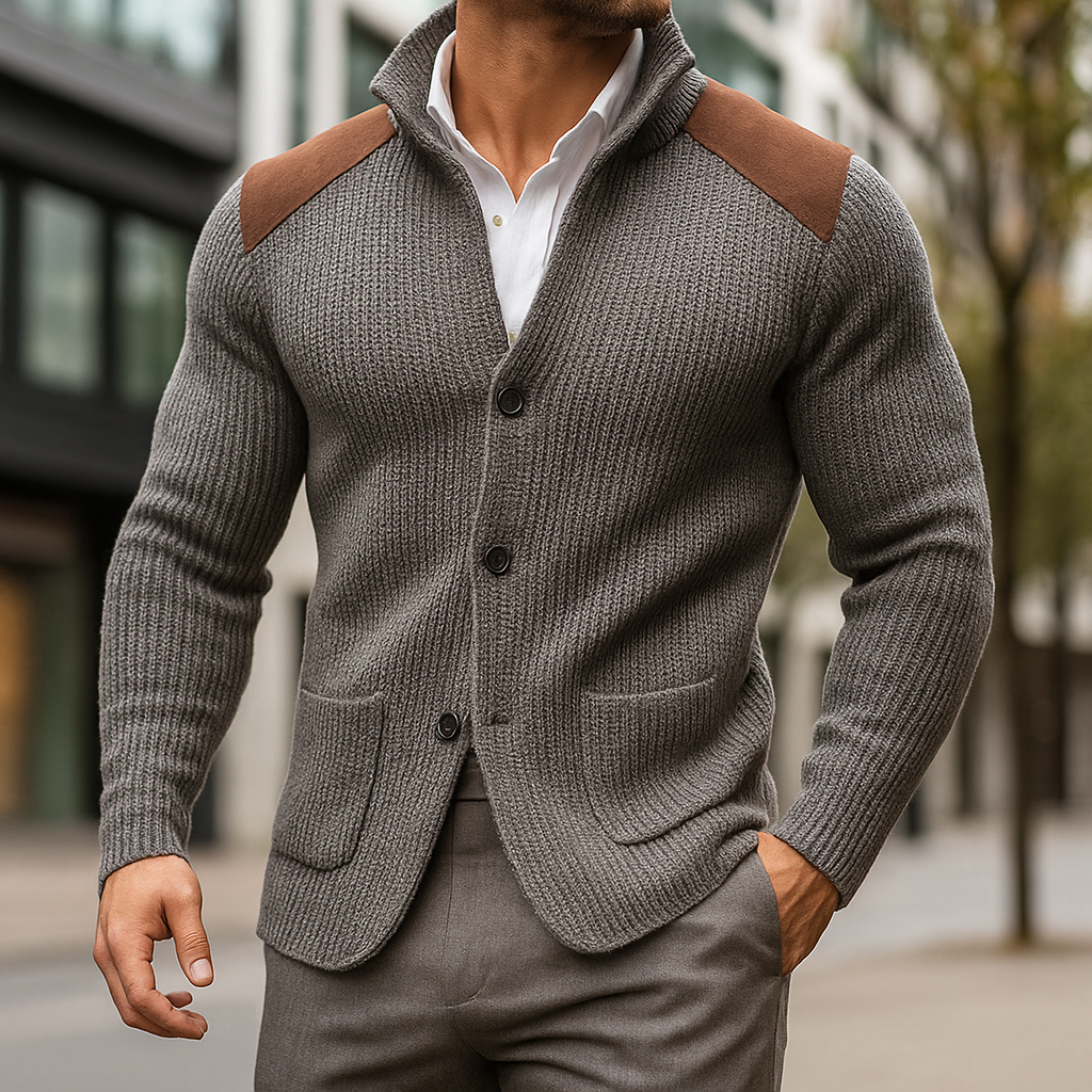 Ivan – Textured Knit Blazer with Suede Details