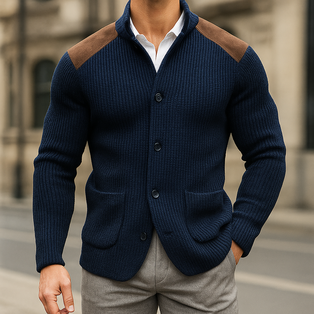 Ivan – Textured Knit Blazer with Suede Details
