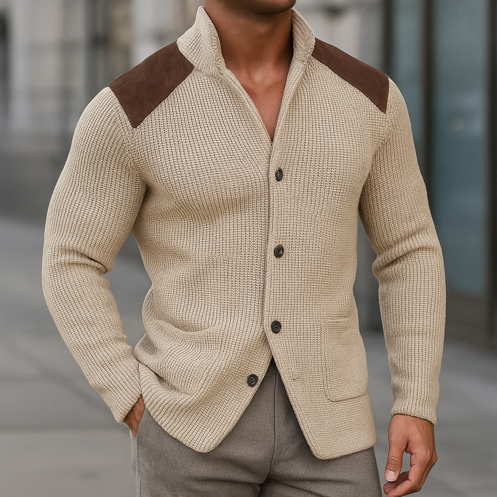 Ivan – Textured Knit Blazer with Suede Details