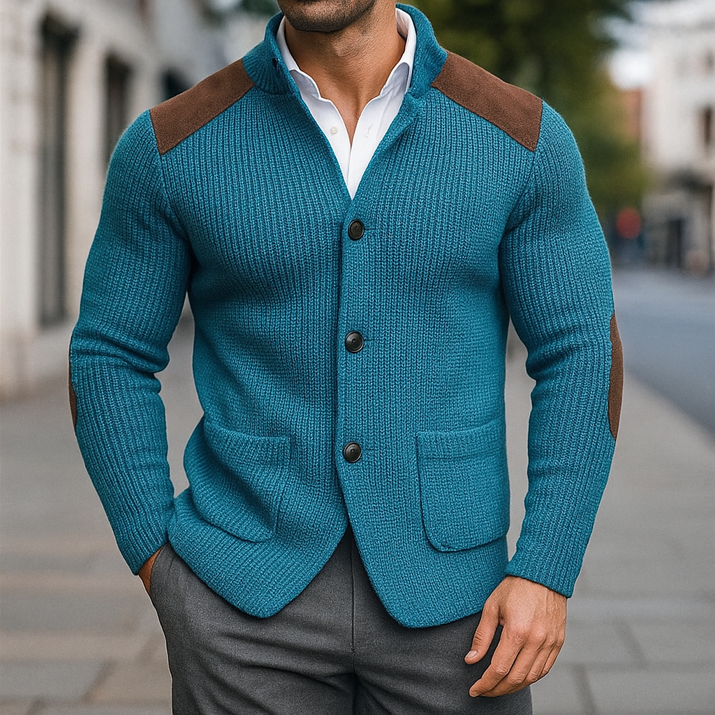 Ivan – Textured Knit Blazer with Suede Details