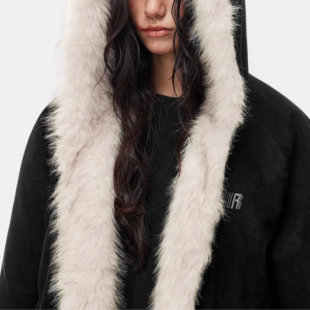 Women's Faux Fur Lined Bomber Jacket with Cat Ear Hood