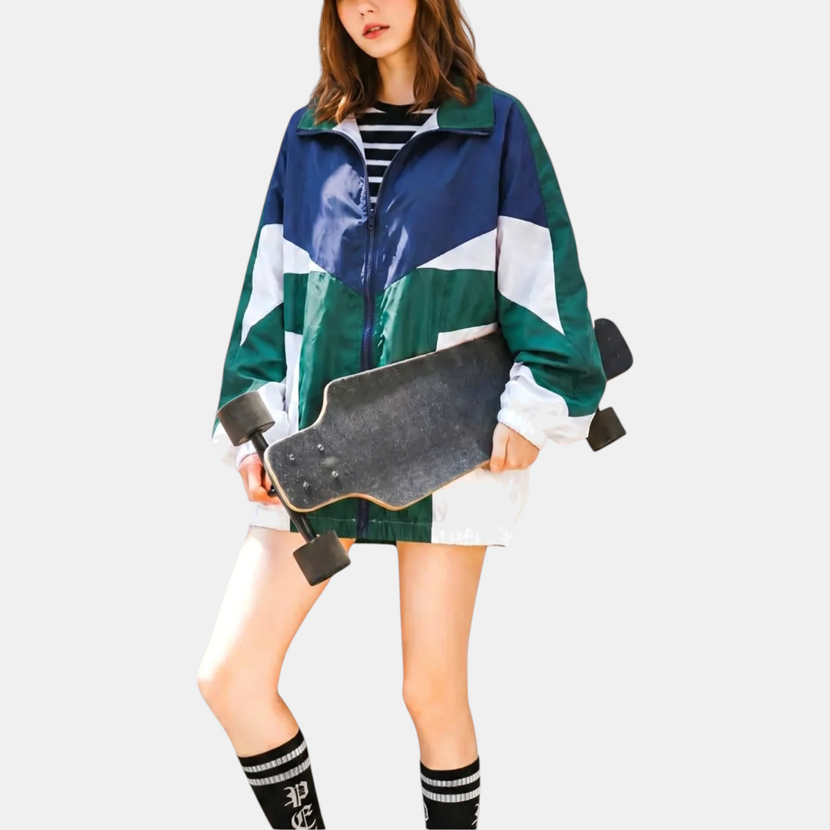 Women's Colour Block Windbreaker Track Jacket Oversized
