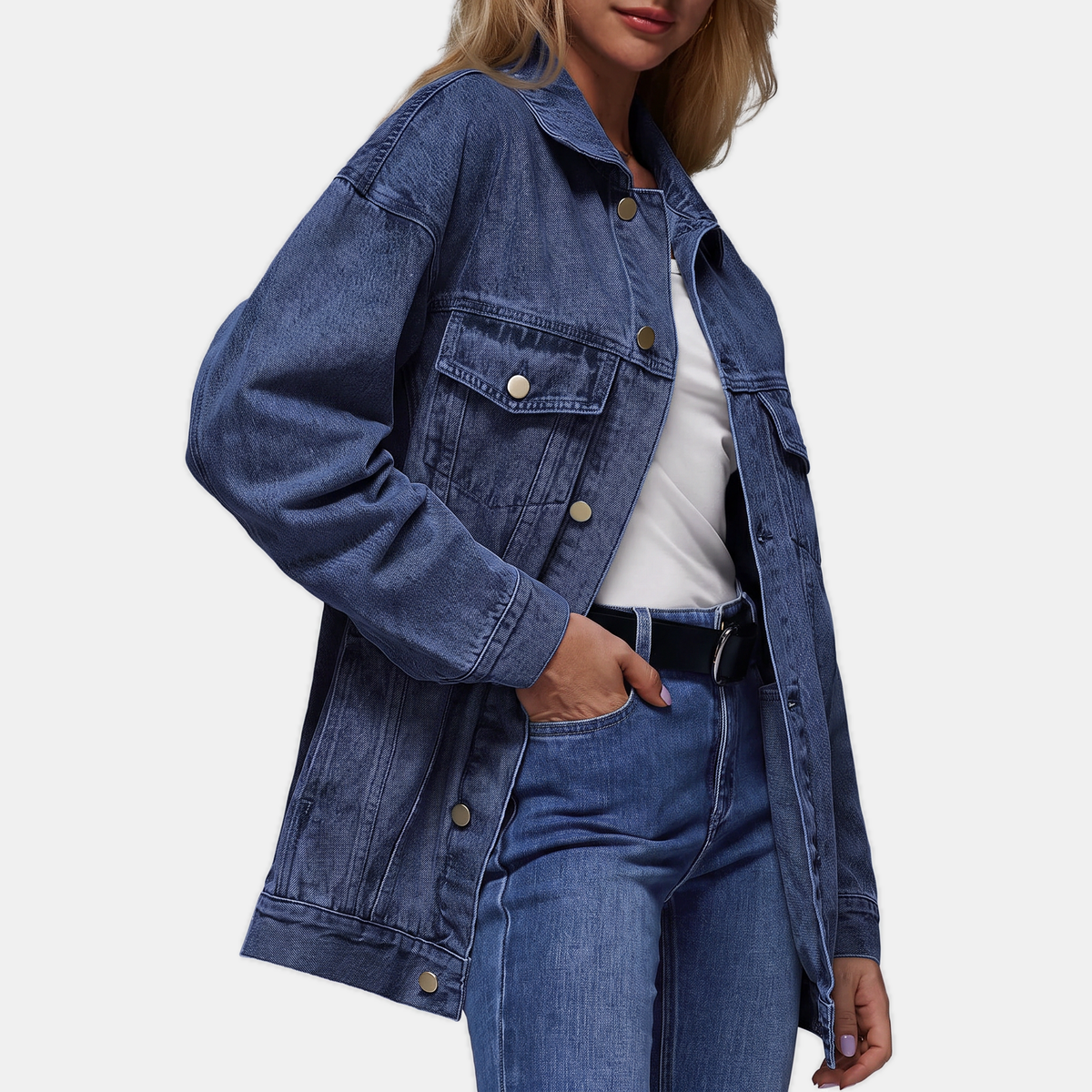 Women's Oversized Snap Button Denim Jacket