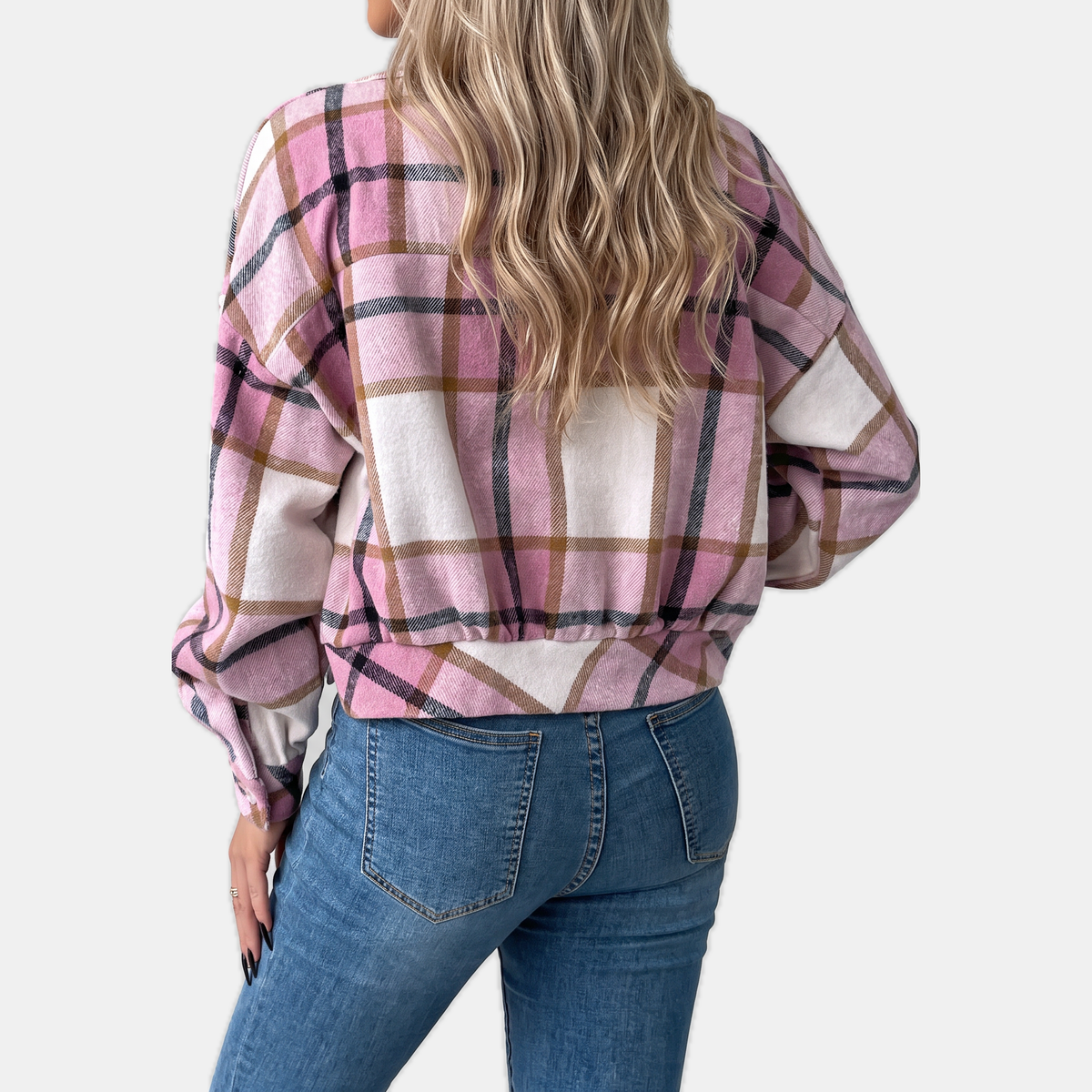 Women's Button Front Cropped Plaid Flannel Shacket
