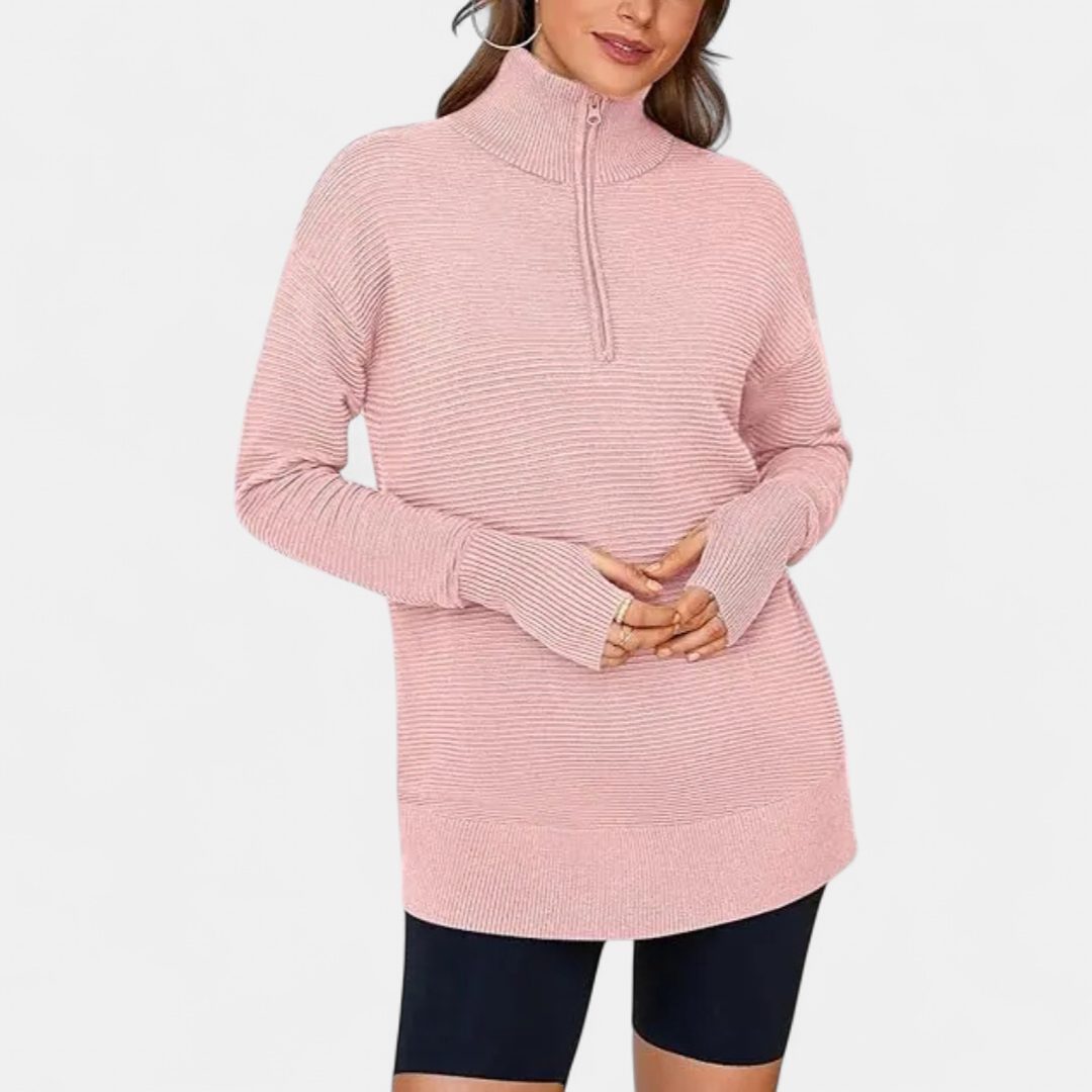 CORINNE™ – Half-Zip Ribbed Knit Sweater