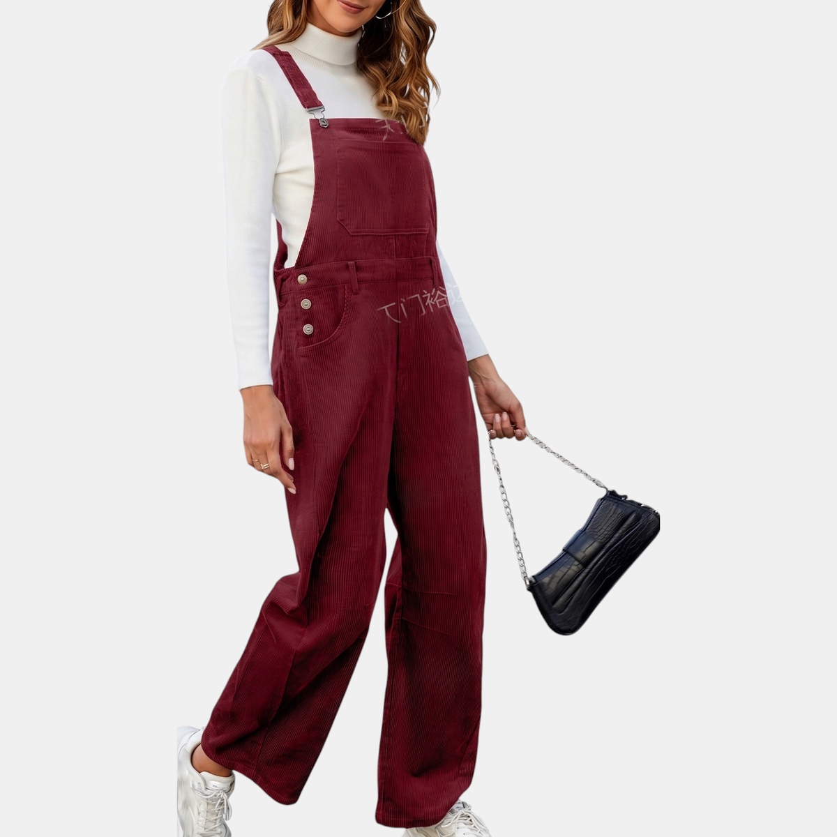 Women's Corduroy Wide Leg Bib Overall Jumpsuit