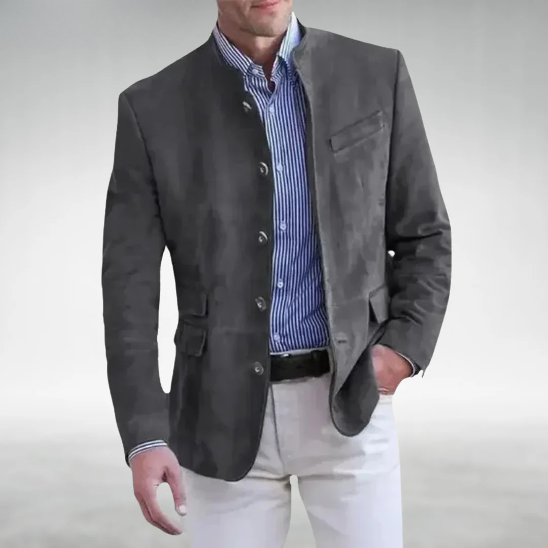 Markus – Suede Leather Jacket with Mandarin Collar