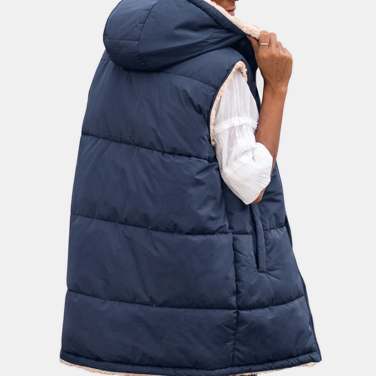 Women's Reversible Puffer Vest Sherpa Lined Hooded Sleeveless Coat