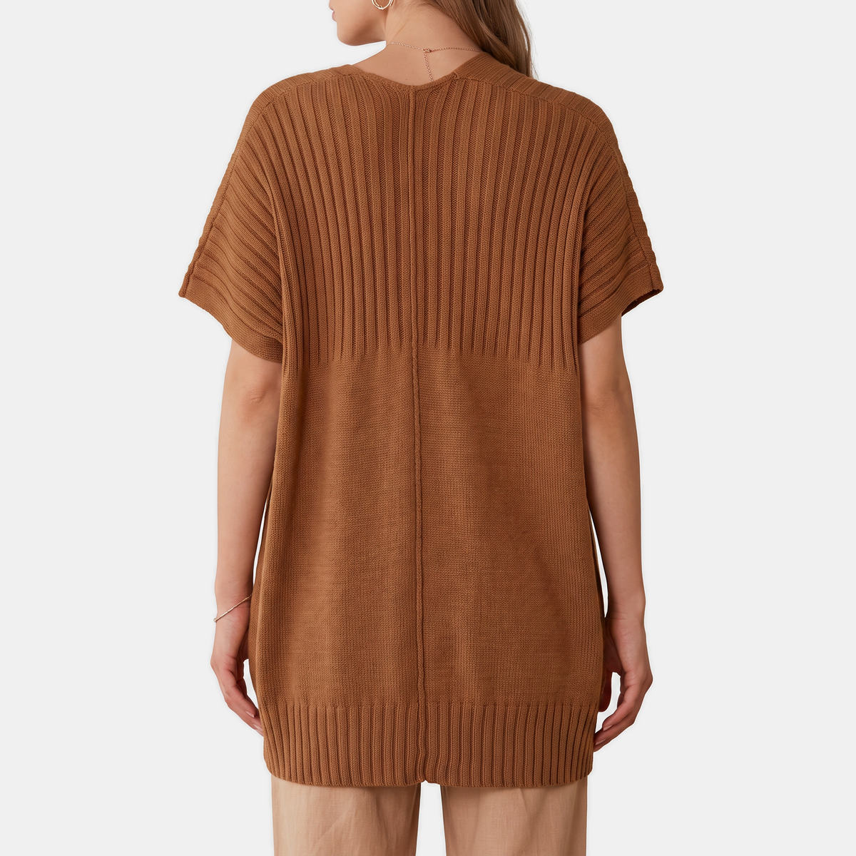Women's Short Sleeve Cardigan Chunky Knit Open Front Sweater