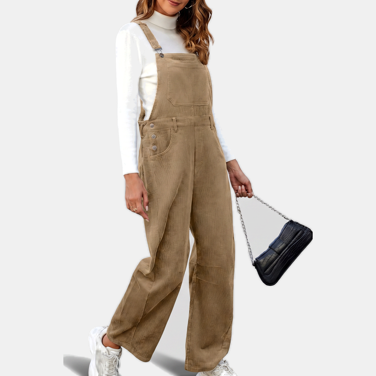 Women's Corduroy Wide Leg Bib Overall Jumpsuit