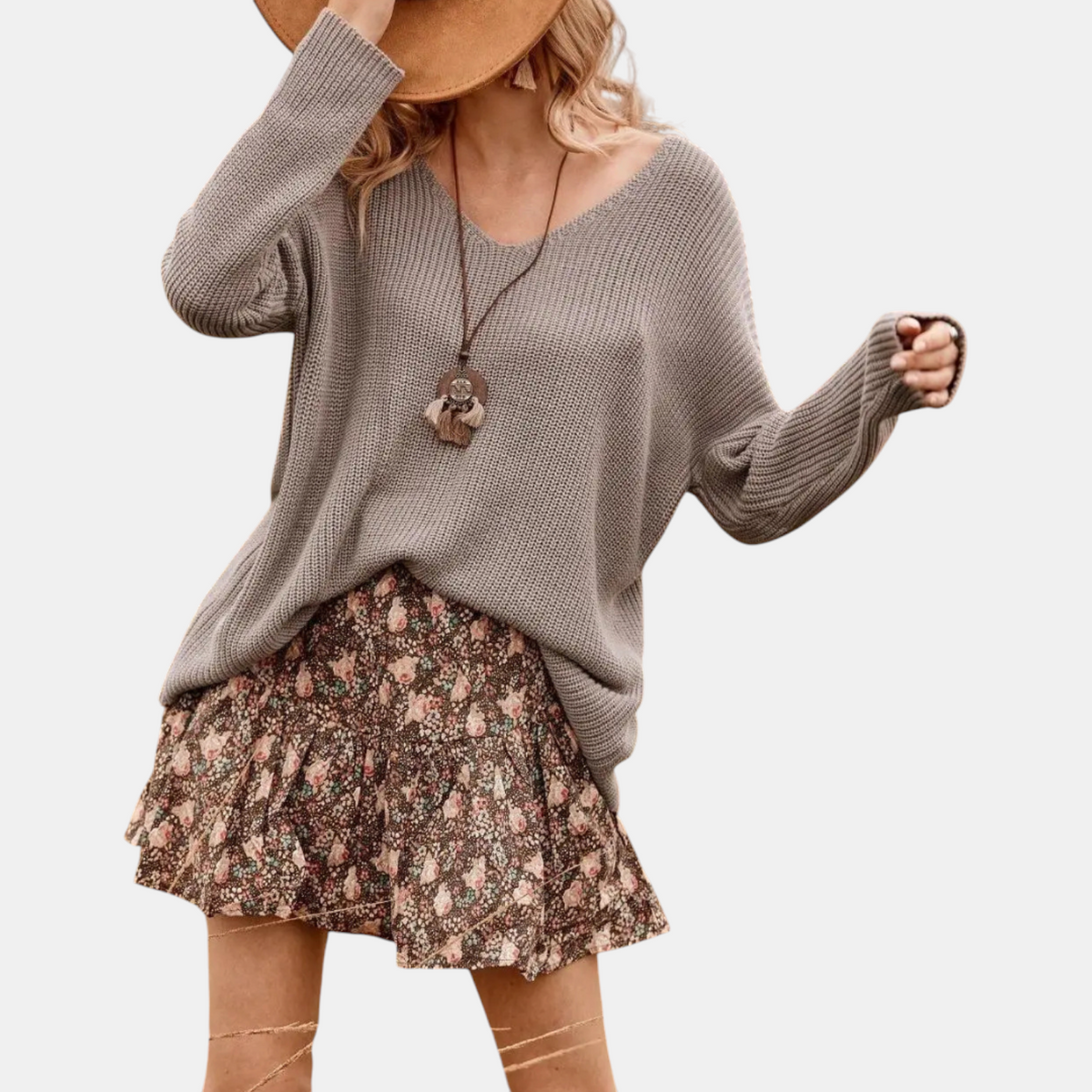 Women's Oversized Batwing Sleeve Deep V-Neck Knit Sweater