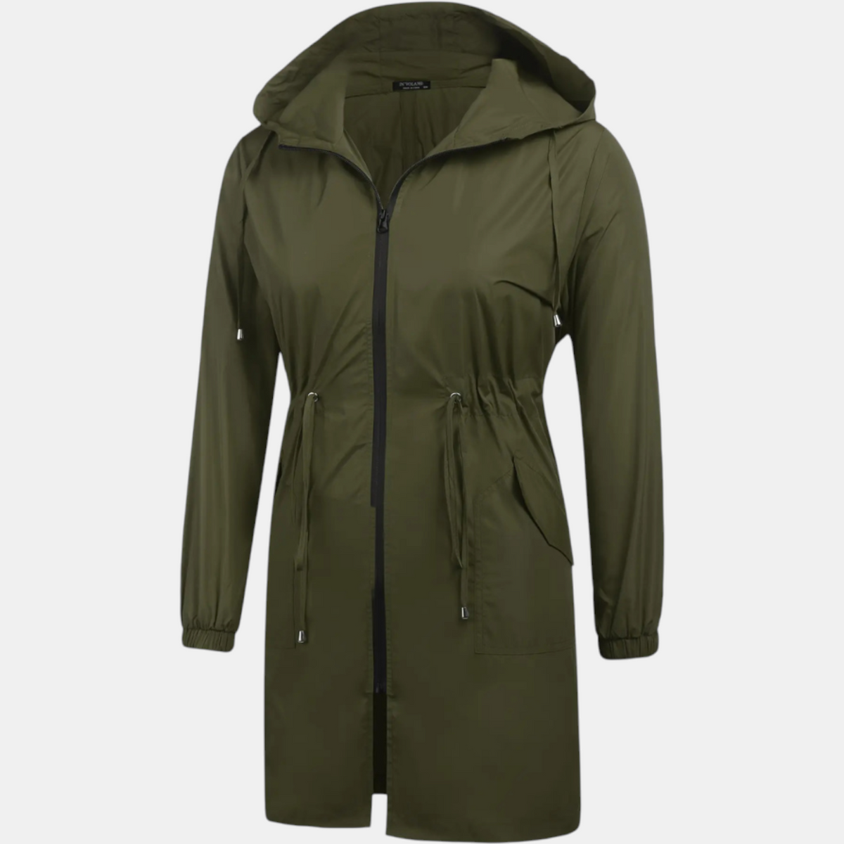 Women's Windbreaker Drawstring Waist Hooded Longline Jacket