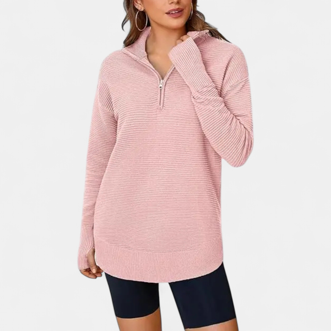 CORINNE™ – Half-Zip Ribbed Knit Sweater