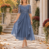 Beverly | Lace Bodice Draped Midi Dress