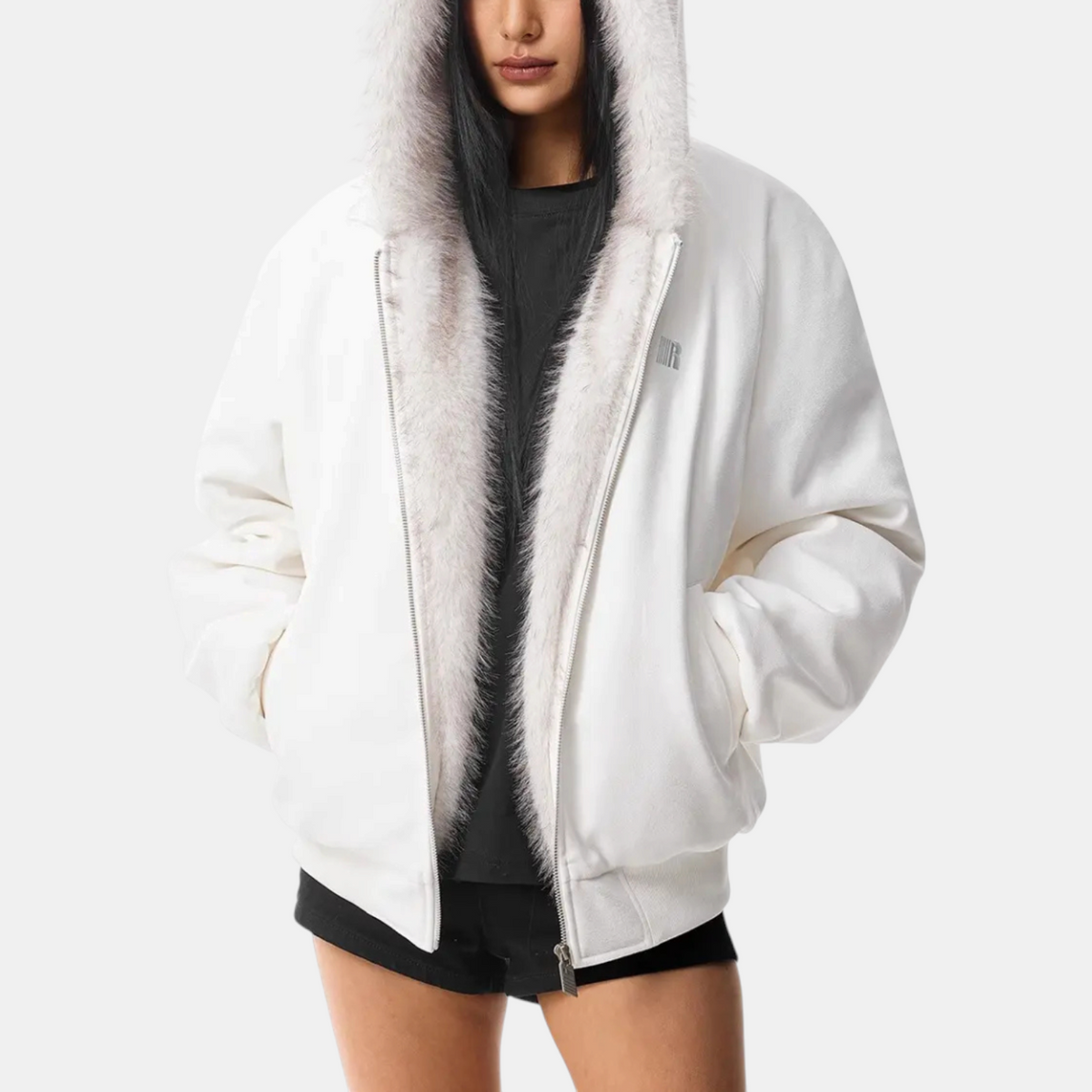 Women's Faux Fur Lined Bomber Jacket with Cat Ear Hood