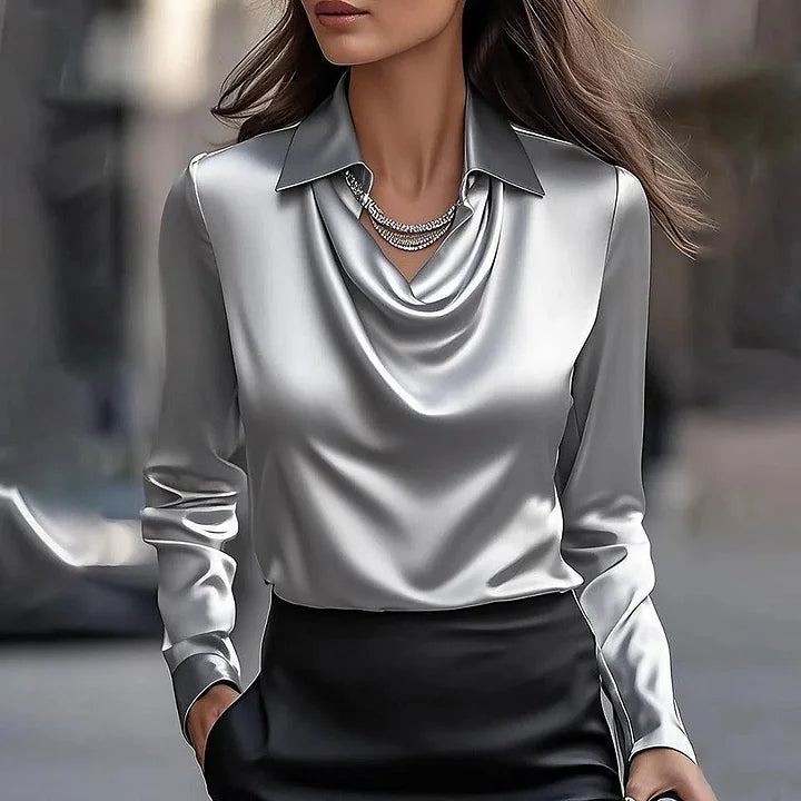 Georgina | Elegant Draped Neckline Satin Blouse