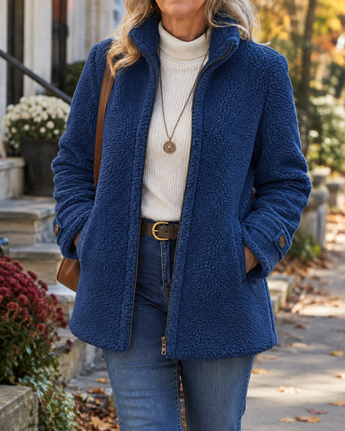 Sharon Cozy Stand Collar Jacket in Blue