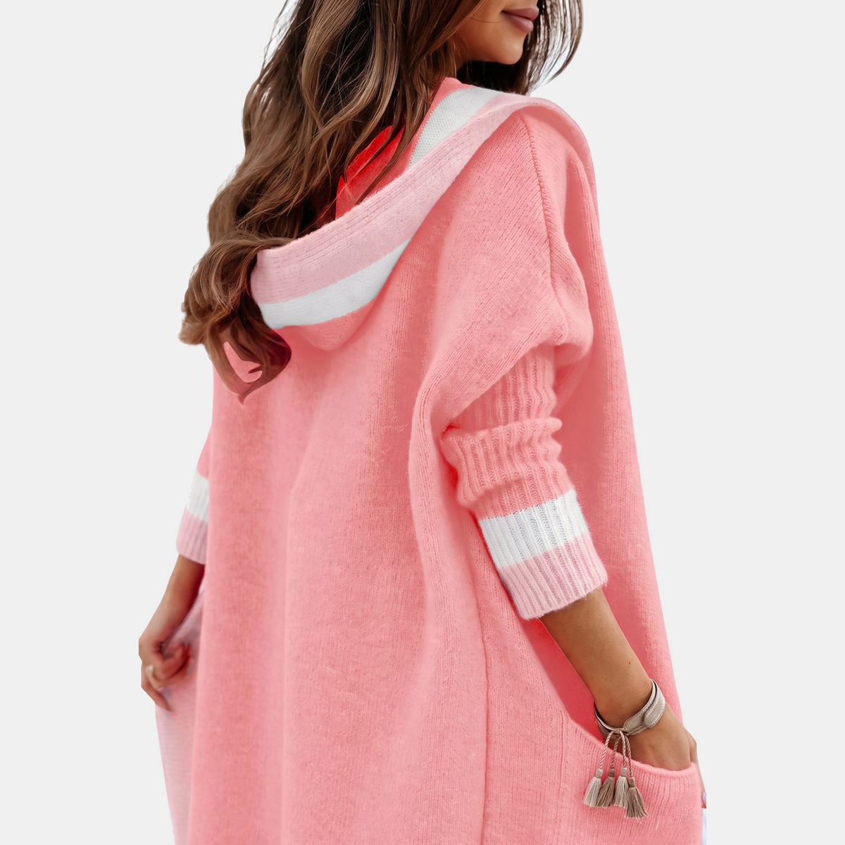 Women's Colour Block Open Front Maxi Cardigan Sweater