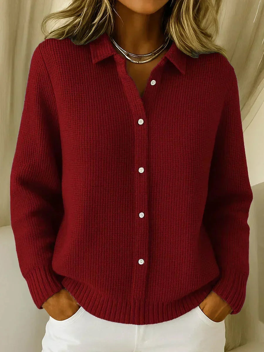 Gloria Button-Front Cardigan - Wine Red