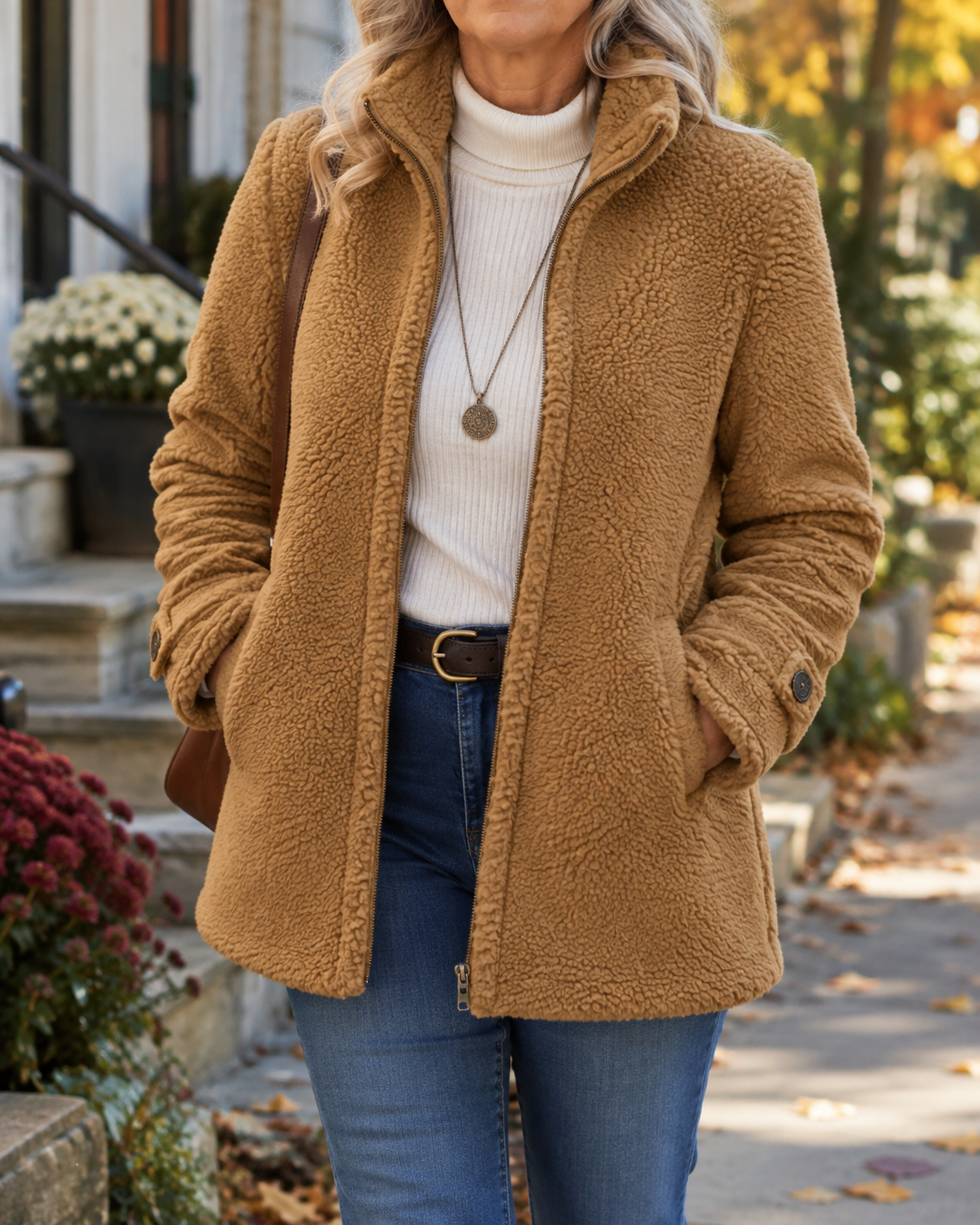 Sharon Cozy Stand Collar Jacket in Camel