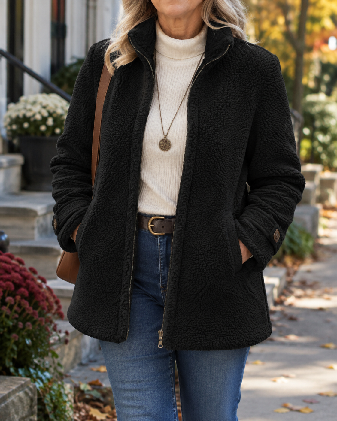 Sharon Cozy Stand Collar Jacket in Black