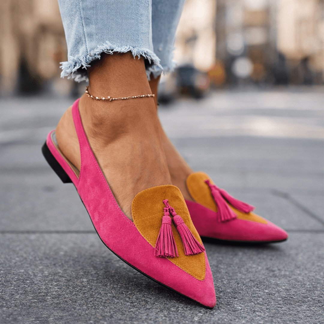 Patricia Strappy Tasseled Sandals - Pink and Mustard