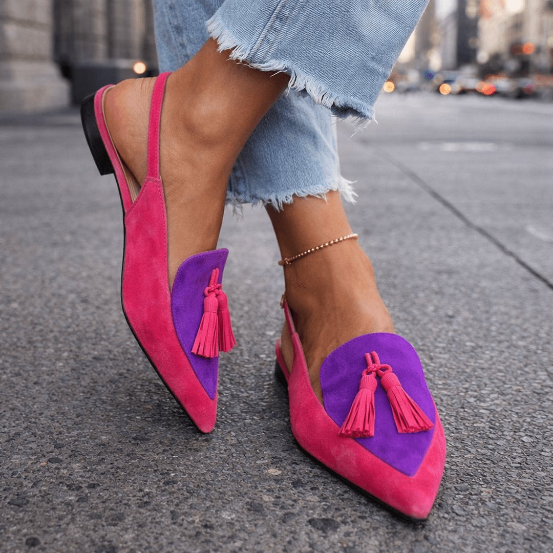 Patricia Strappy Tasseled Sandals - Pink and Purple