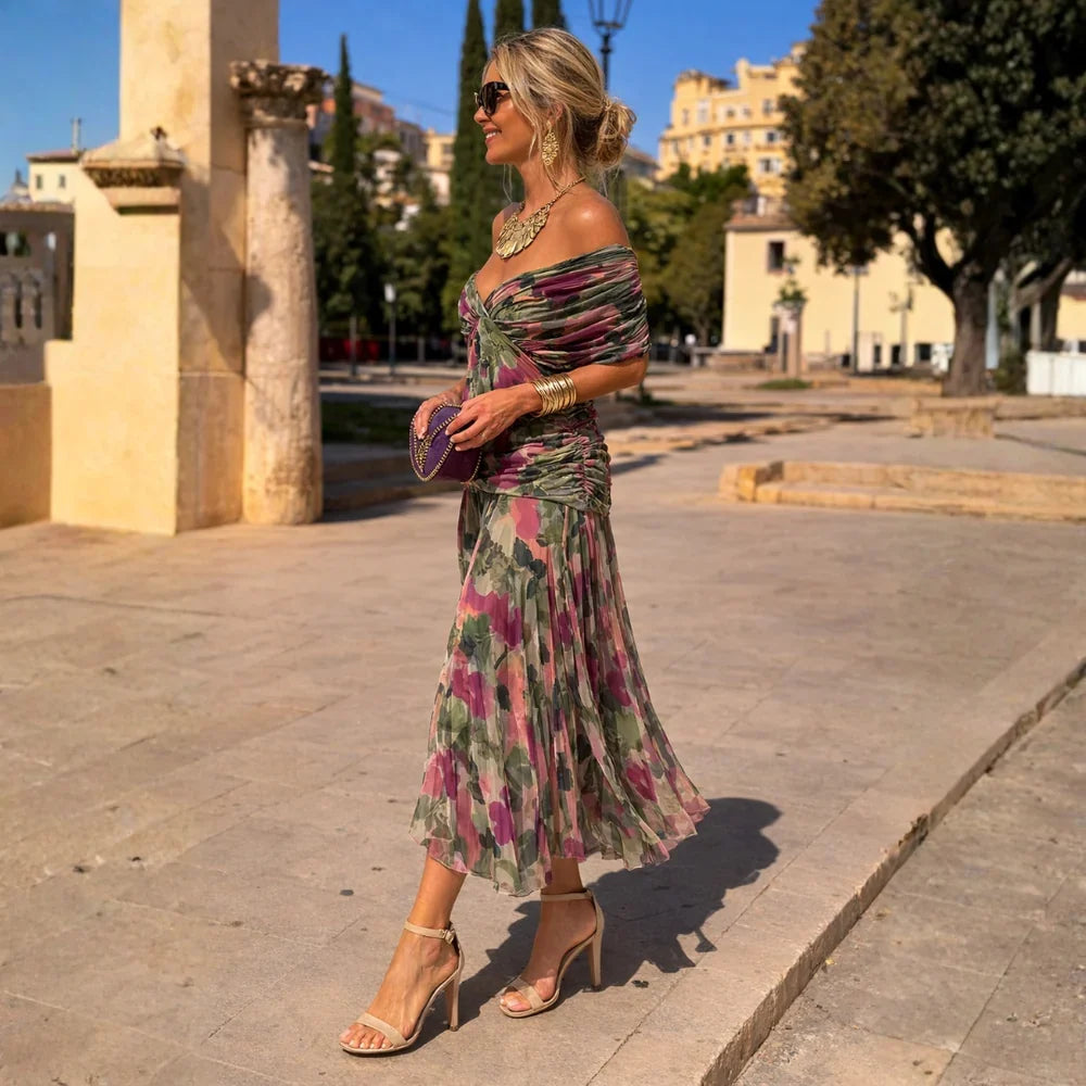 Eliza Maxi Dress Green-Pink