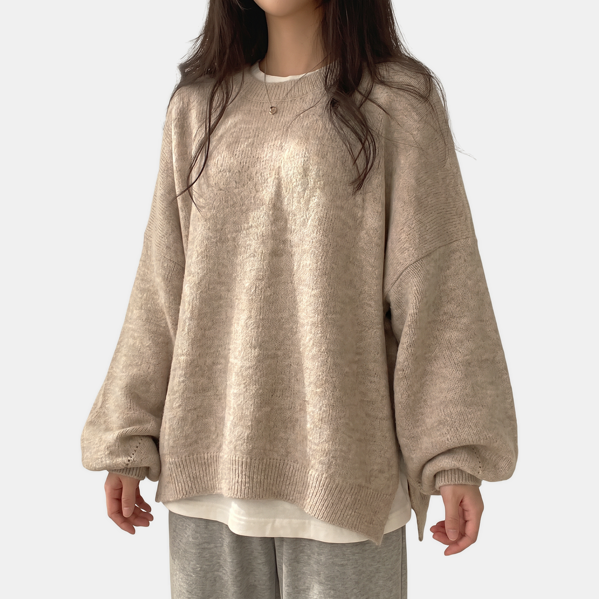 Women's Oversized Sweater Batwing Sleeve Side Slit Pullover