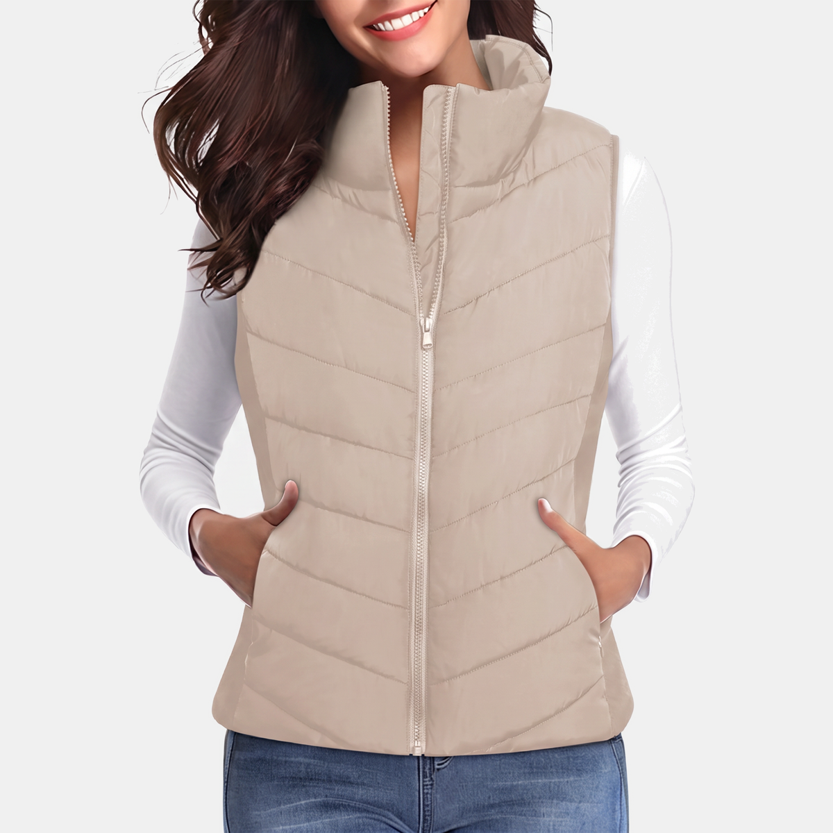 Women's Quilted Puffer Vest Stand Collar Zip Up Sleeveless Gilet