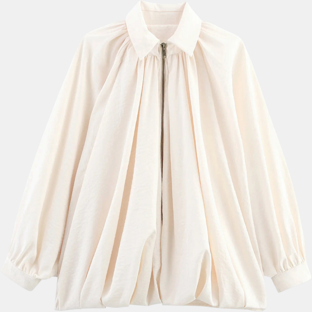 Women's Balloon Sleeve Zip Up Oversized Bomber Jacket