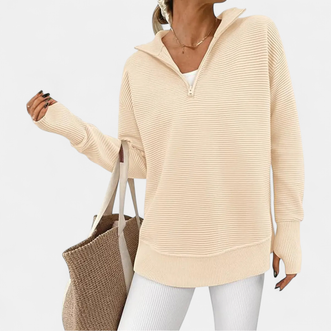 CORINNE™ – Half-Zip Ribbed Knit Sweater