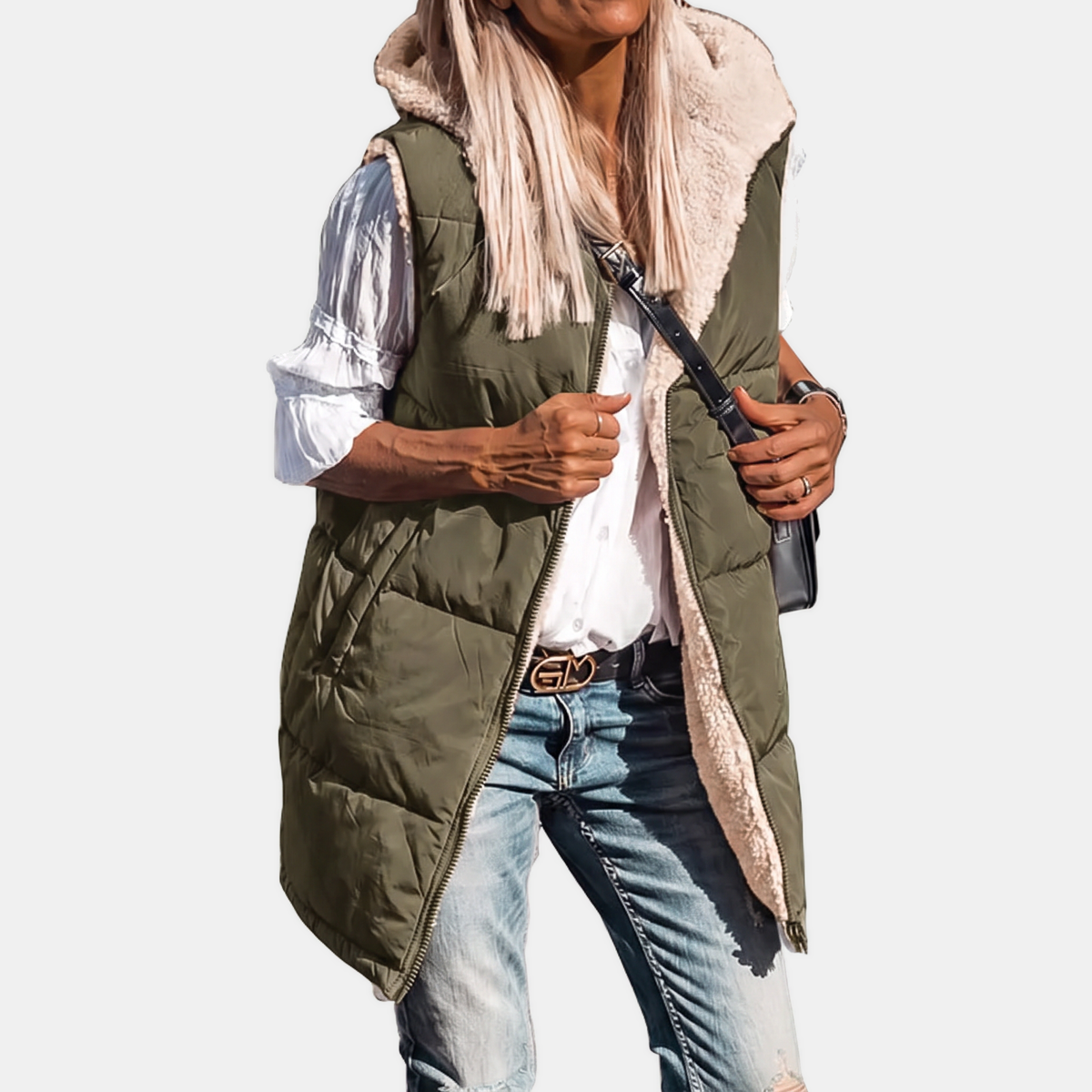 Women's Reversible Puffer Vest Sherpa Lined Hooded Sleeveless Coat