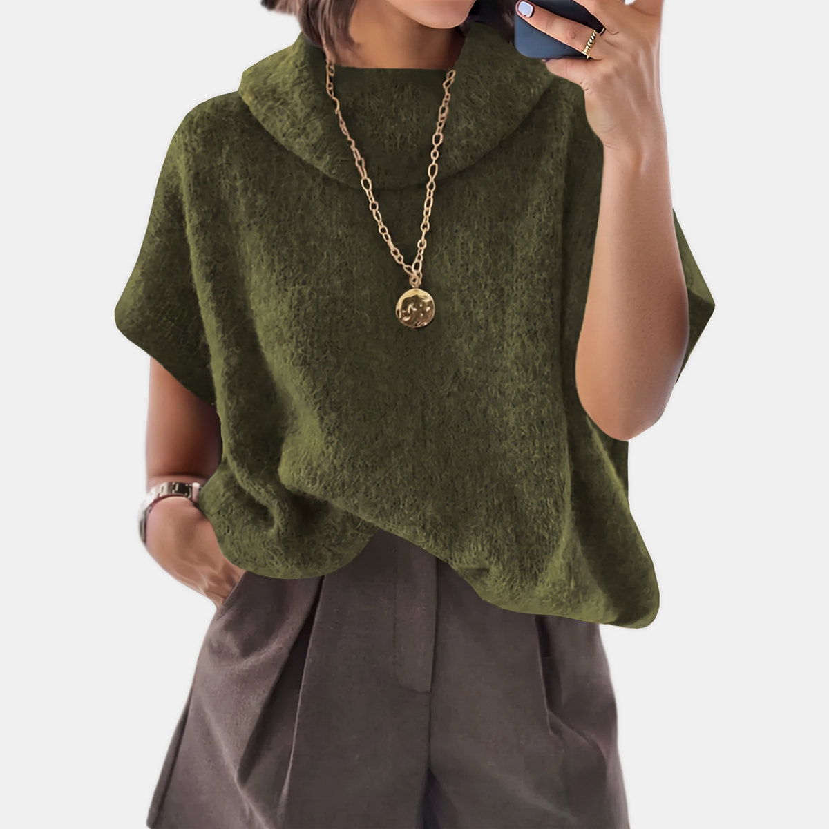 Women's Turtleneck Batwing Sleeve Oversized Knit Sweater
