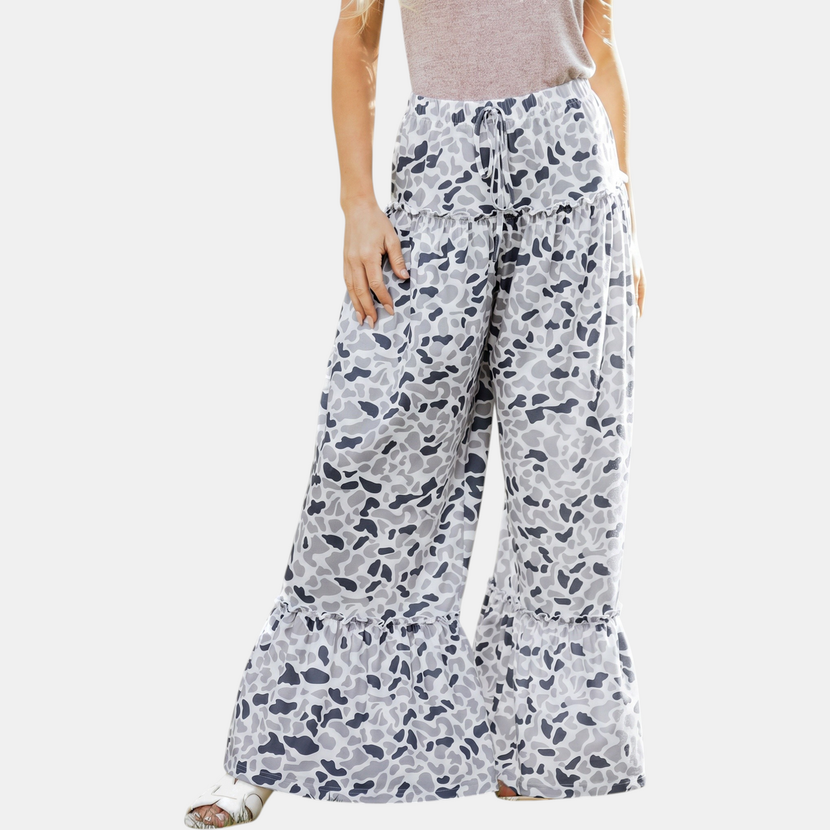 Women's Wide Leg Ruffle Hem Drawstring Pants