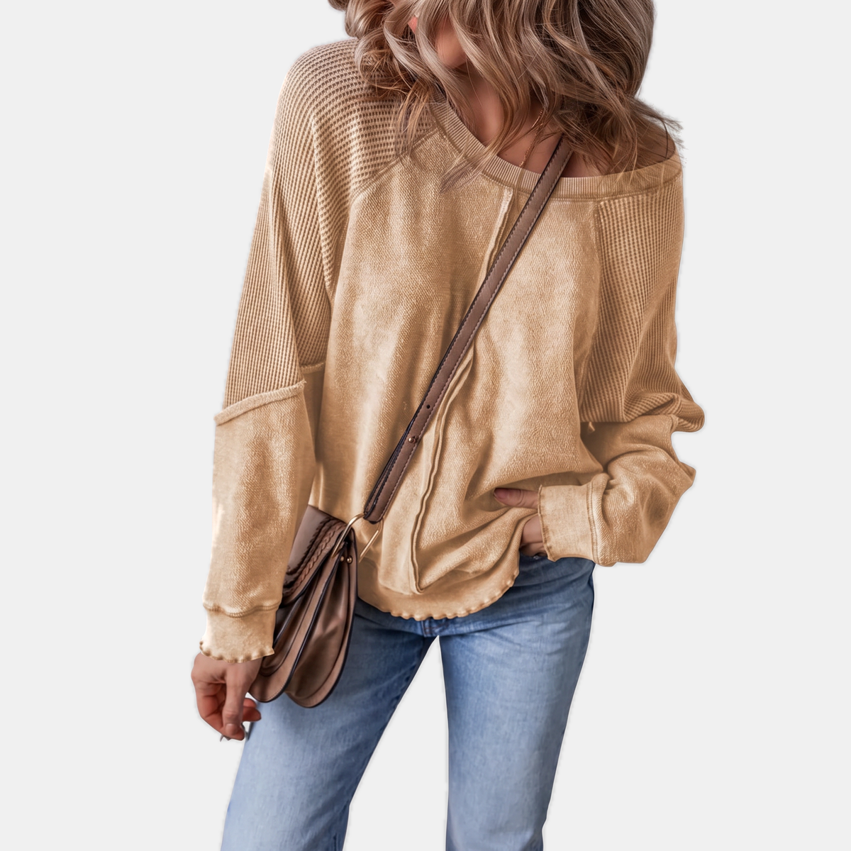Women's Lettuce Hem Waffle Knit Oversized Sweater