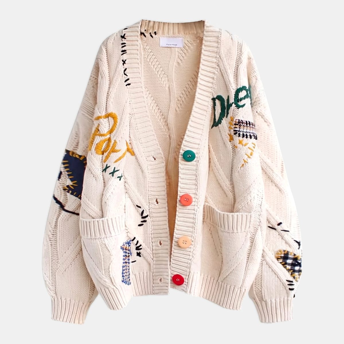 Women's Embroidered Cable Knit Cardigan Sweater with Button Front