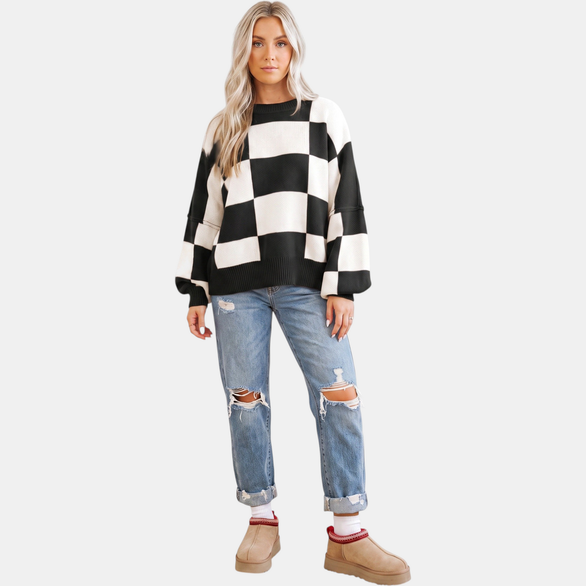Women's Oversized Balloon Sleeve Chunky Knit Sweater