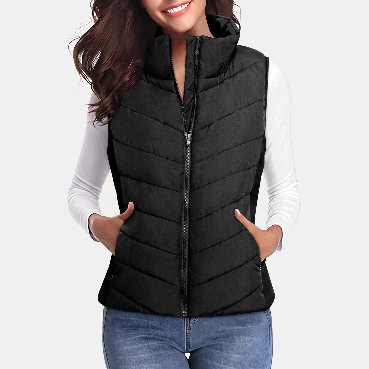 Women's Quilted Puffer Vest Stand Collar Zip Up Sleeveless Gilet