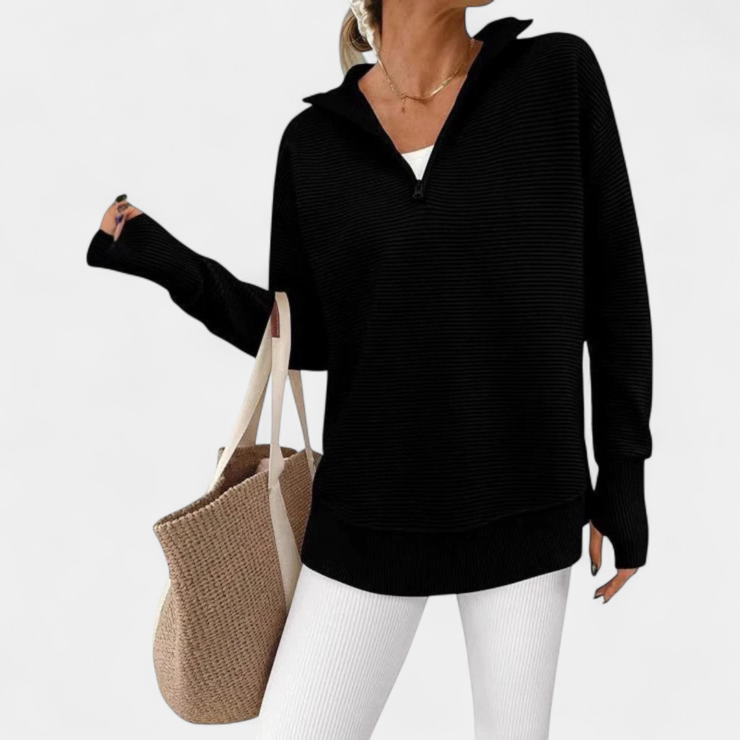 CORINNE™ – Half-Zip Ribbed Knit Sweater
